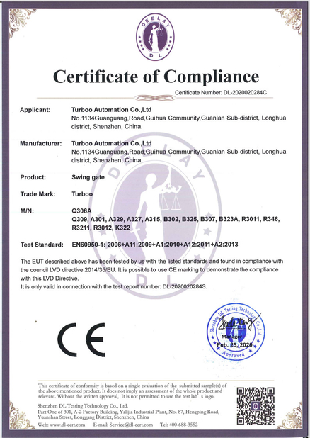 China Turboo Euro Technology Co., Ltd. certificaten